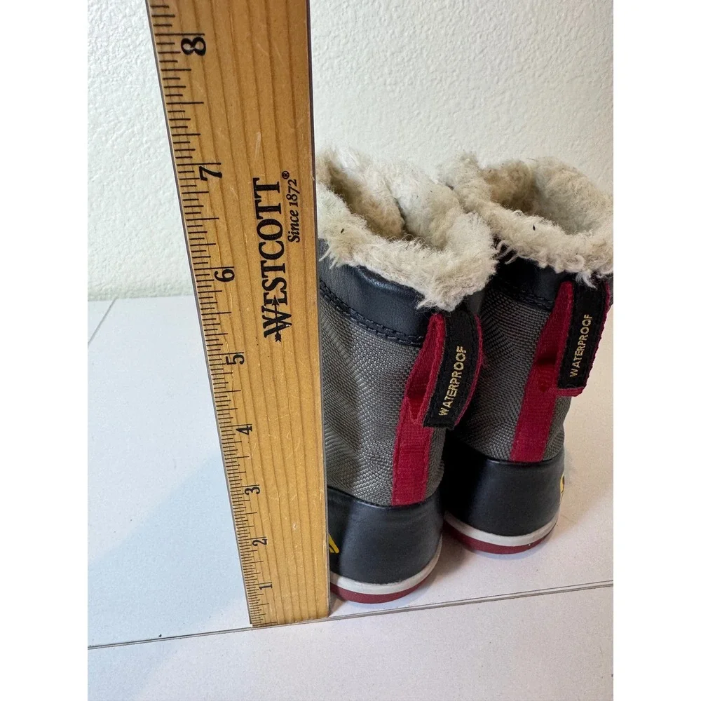 Plae Noel Waterproof Winter Boots Kids‎ 11.5 Black Red Faux Fur Insulated